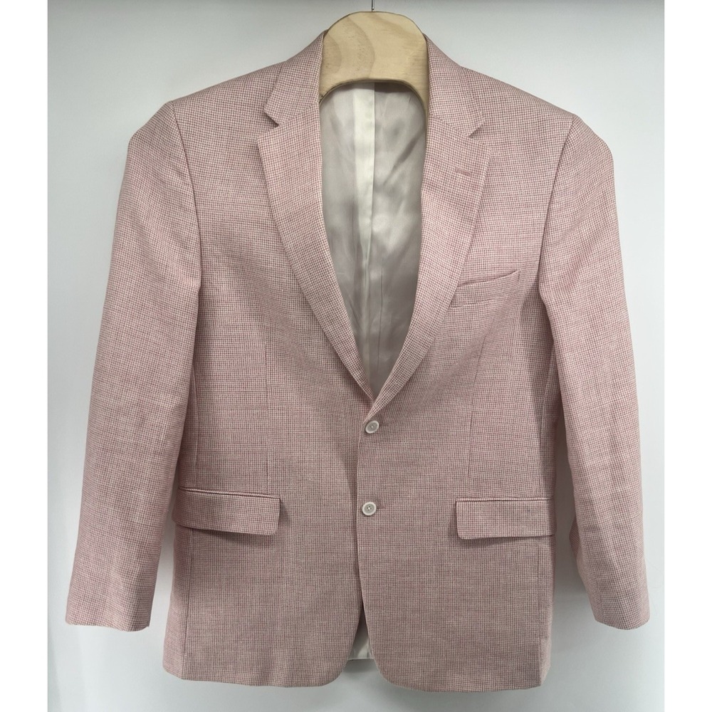 Jos A Bank Pink White Houndstooth Tailored Fit Jacket Blazer 2 Button 43L Long